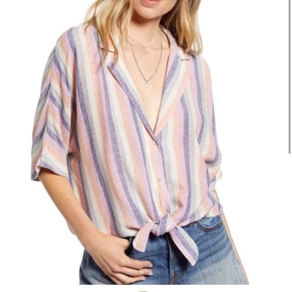 RAILS Marley Mandalay Striped Linen Crop Tie Button up Top Women's Size S - Picture 1 of 9